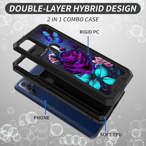 Miniatura 2 de Funda para Moto G Play 2023Moto G PureMoto G Power 2022 con patrón de mariposa azul y rosa púrpura de doble capa, funda protectora híbrida de