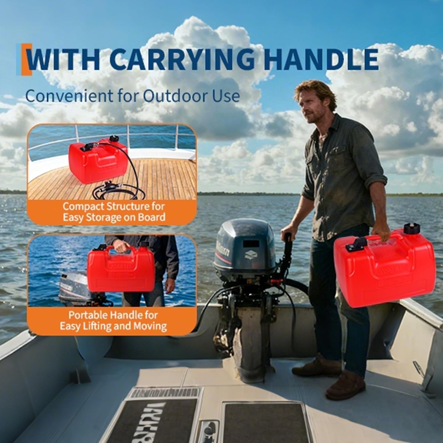 Marine Tank, 3 Gal Marine Portable Tank Outboard Marine Boat Transfer Tank with 9.8 ft Hose, Gauge for Outboard Engine Boats, Yacht, Fishing Boat, Deck Boat