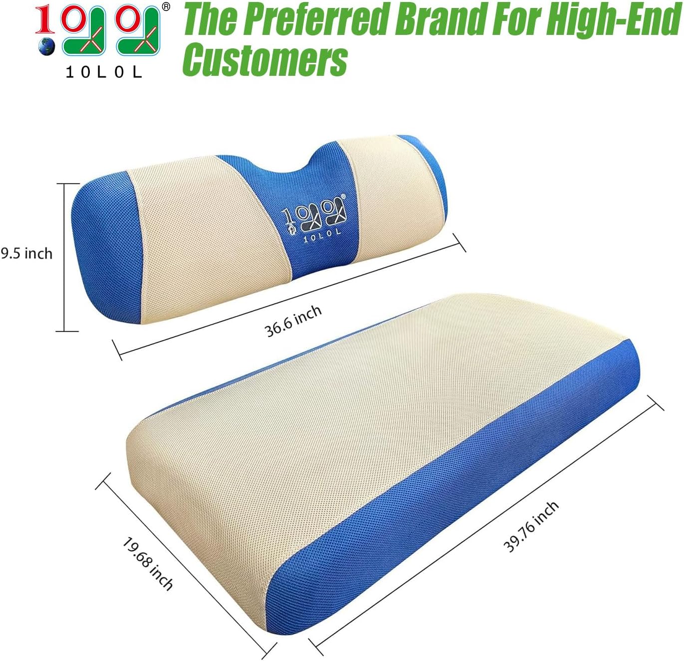 10L0L Golf Cart Seat Covers for EZGO TXT RXV & Club Car DS 2000-up, Breathable Air Mesh Fabric Washable - Beige Blue