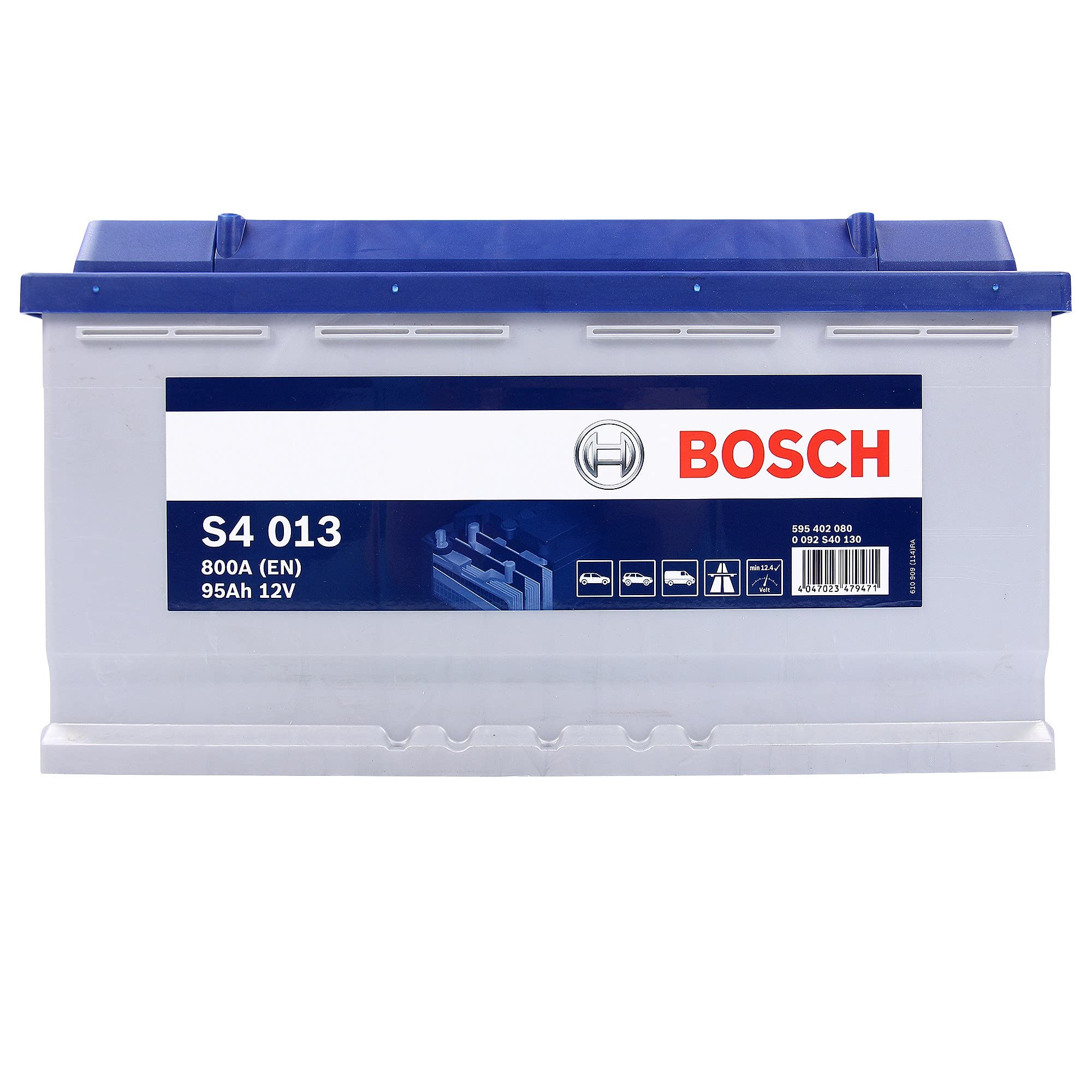 BOSCH Batería 95, Ah 800, A/EN 0 092 S40 130 L 353mm B 175mm H 190mm Compatible con VW Multivan T5 7HM, 7HN, 7HF, 7EF, 7EM, 7EN Transporter T5 Furgoneta 7HA, 7HH, 7EA, 7EH Touareg 7LA, 7L6, 7L7
