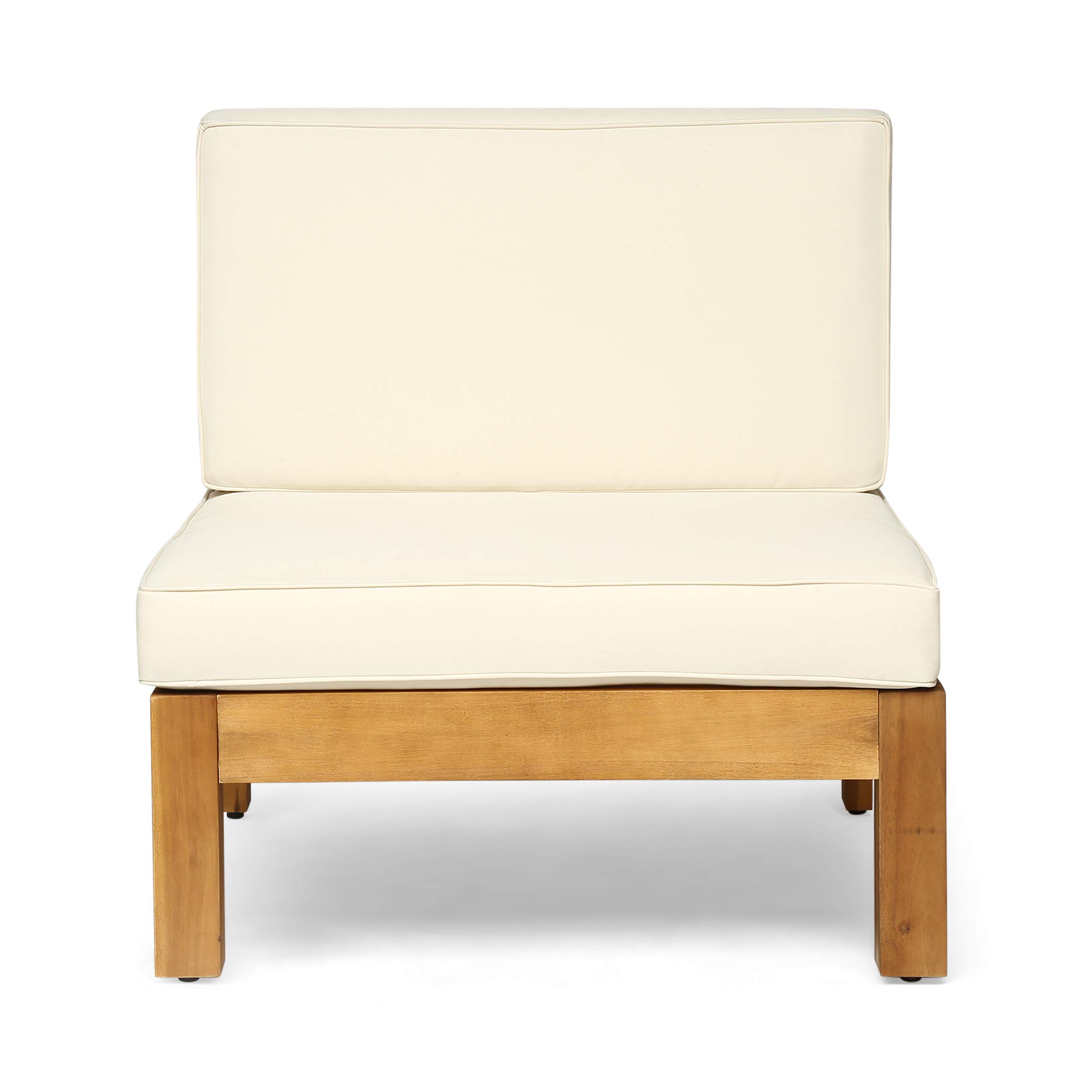 Juego de sofá seccional de madera de acacia para exteriores, 7 plazas, acabado teca y beige 4