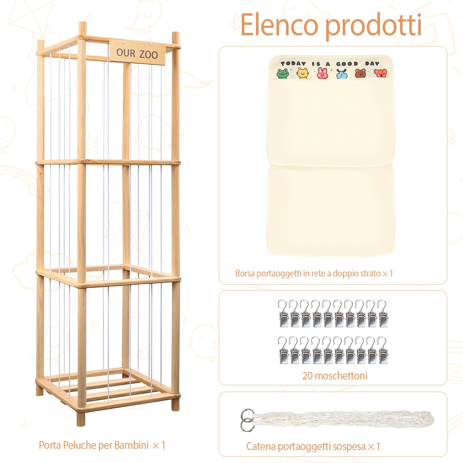 Porta Peluche per Bambini, Porta Peluche Verticale, Organizzatore Per Portaoggetti Per Animali，Grande Capacità, Risparmiare Spazio, per la Sala Giochi, Asilo Nido, Camera da Letto (Tronchi Marroni)