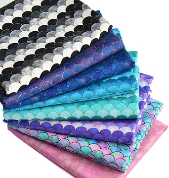 تونغ غو 51 x 39 بوصة حورية البحر حرافة نمط حراشف قماش قطني مطبوع DIY مادة خياطة حرفية أزرق