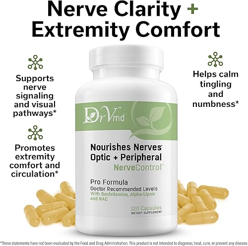 Miniatura 6 de Control de nervios Suplemento para ojos, manos y pies con ácido alfa lipoico 300 mg (ALA), benfotiamina, NAC, acetil L-carnitina y complejo de