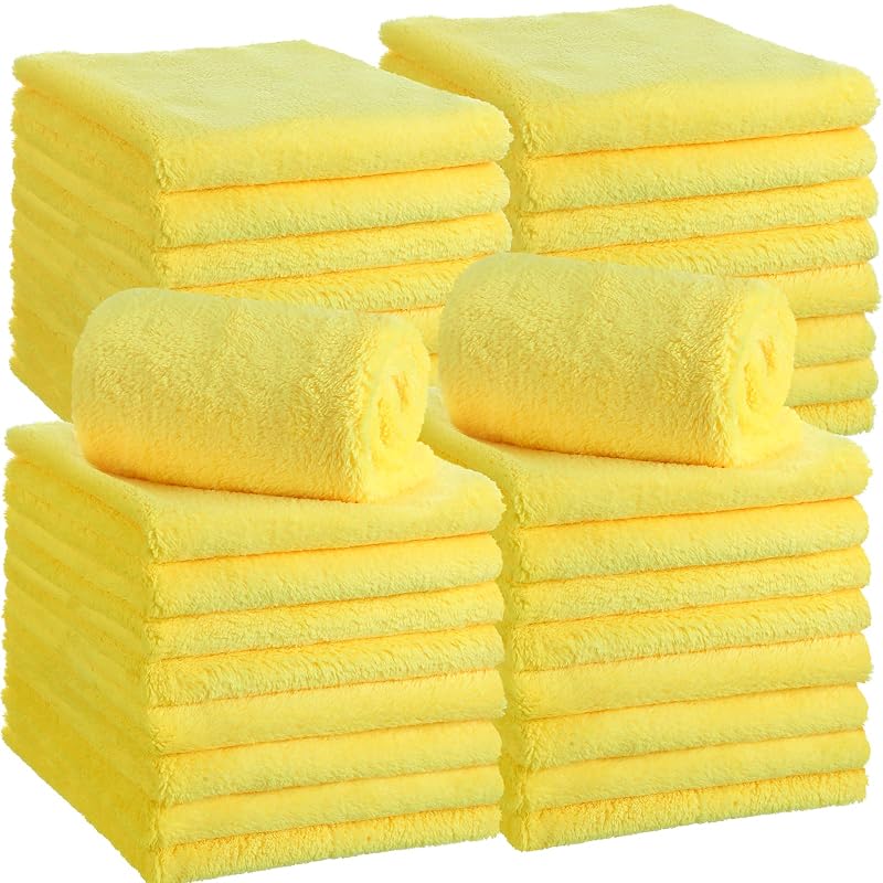 Toalhas de Microfibra para Detalhamento Automotivo Shimeyao, 500 GSM, Amarelas, 30 unidades