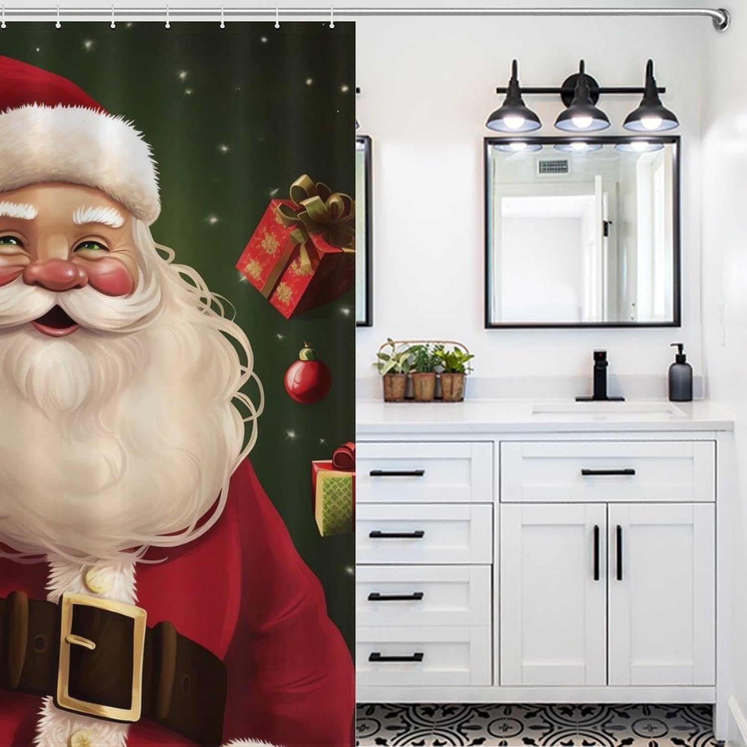 Xmas Santa Claus Shower Curtain Textured Shower Liner Curtain Heavy Bathroom Shower Curtains with Grommets and Hooks Decor Bath Shower Curtains Set for Showers Bath Tubs 36'' X 72''