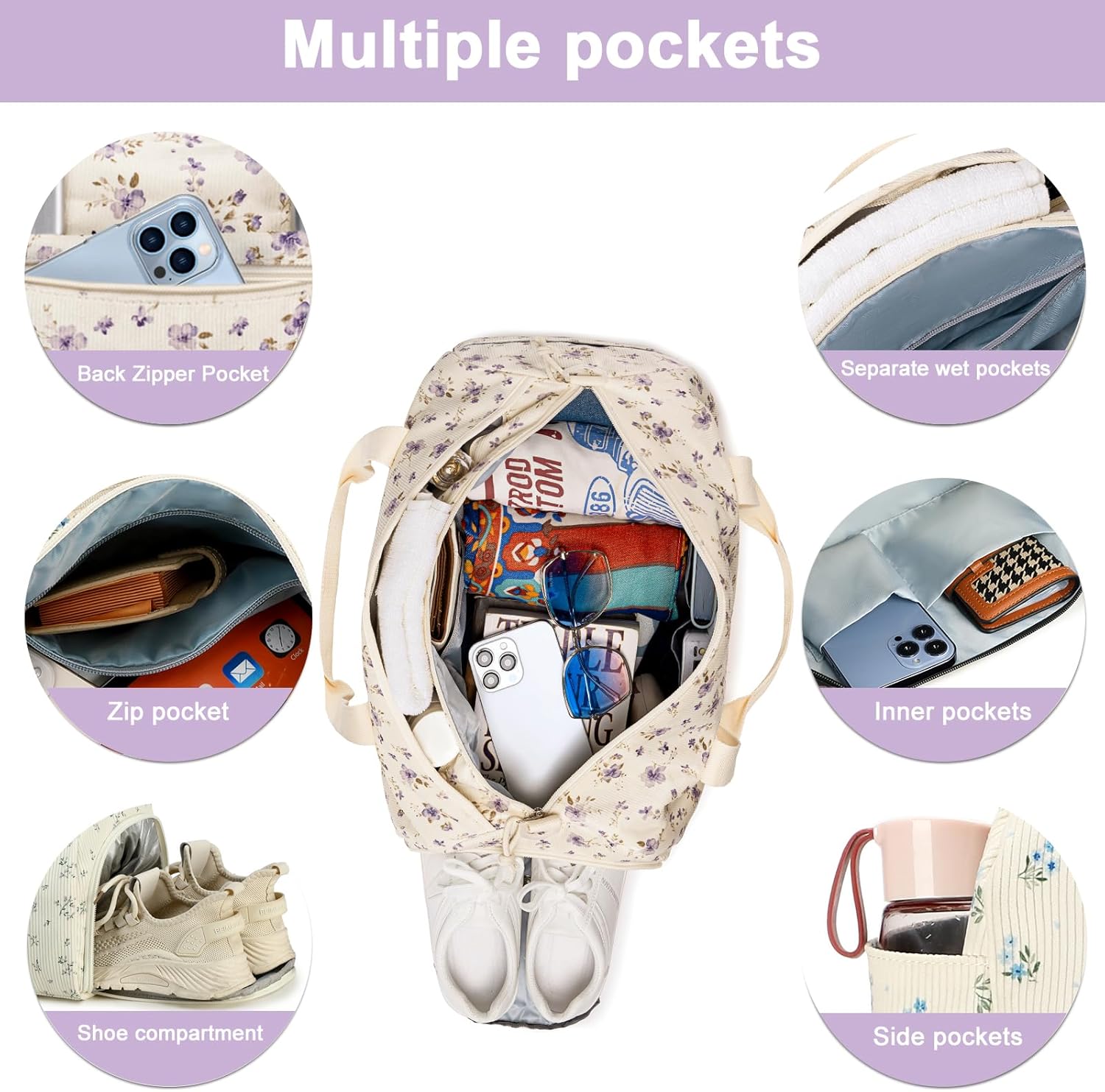 BTOOP Duffle Bag for Gym Sports Women Girls Workout Travel Bag Weekender with Shoe Compartment and Wet Pocket - Image 4