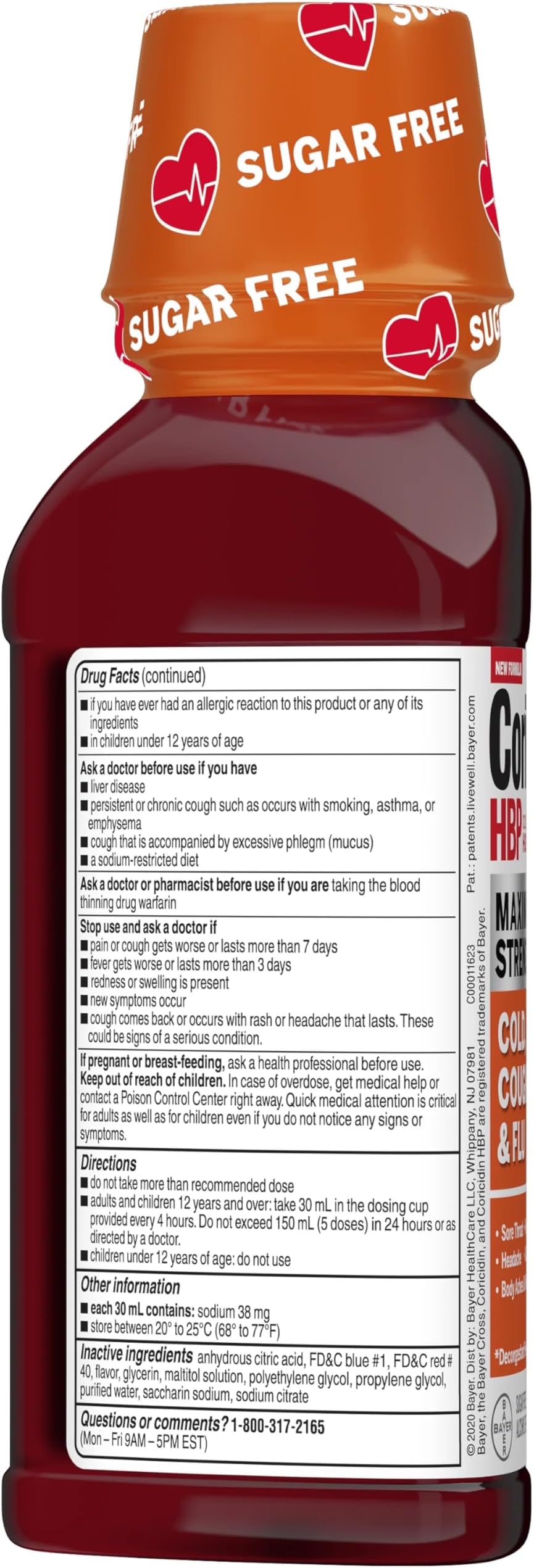 Coricidin HBP Maximum Strength Cold, Cough & Flu Sugar-Free Liquid - 12 fl oz