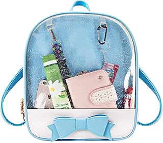 PG6 FF1 Candy Leather Bow Backpack Clear Beach Girls Bag Ita Bag, Blue, One Size