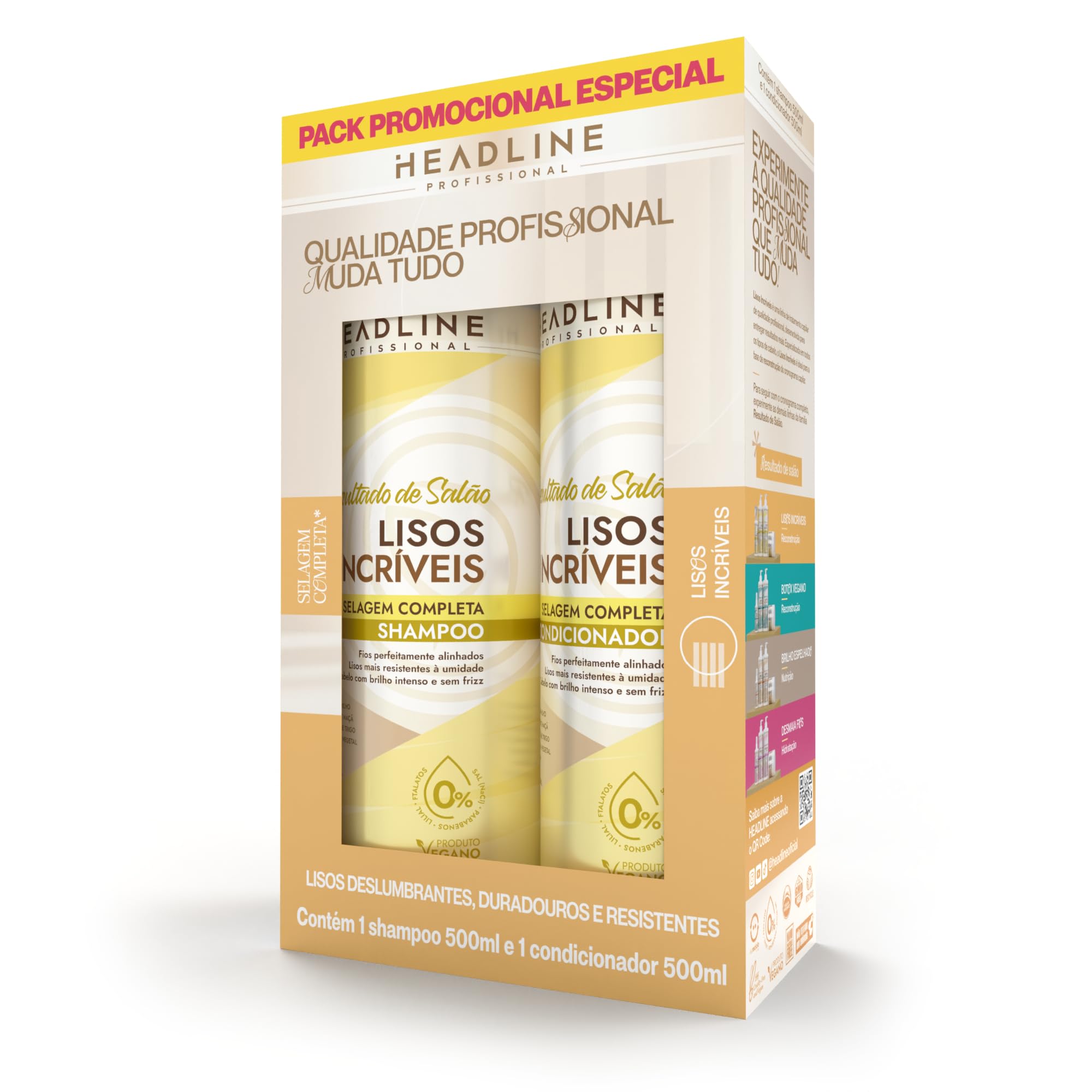 Kit Shampoo e Condicionador Lisos Incríveis - Selagem Completa - HEADLINE Resultado de Salão - 500ml