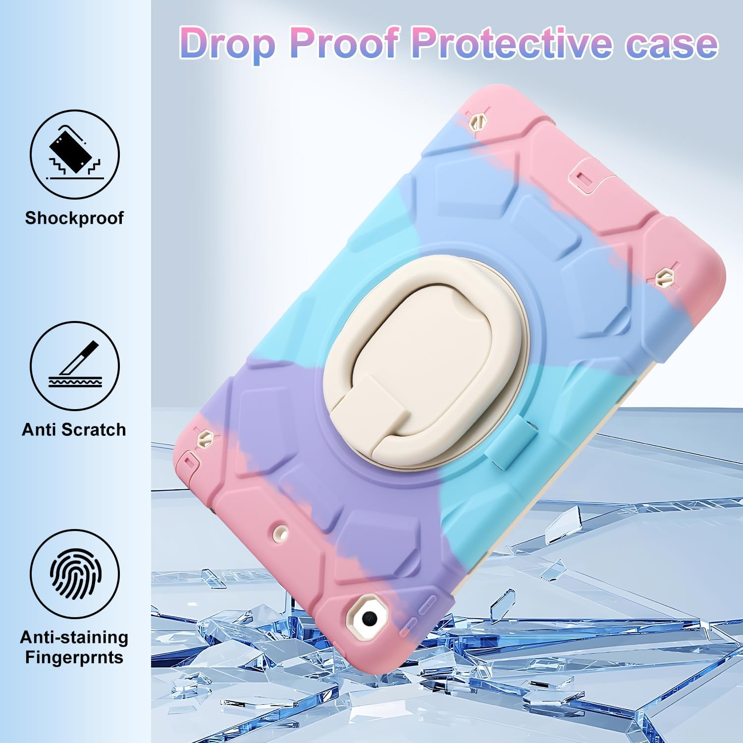 for iPad 9th/8th/7th Generation Case(2021/2020/2019),360°Rotating Handle Stand with[ Pencil Holder&Shoulder Strap] Heavy Duty Shockproof Kids Cover for iPad 10.2 inch (Colorful Pink)