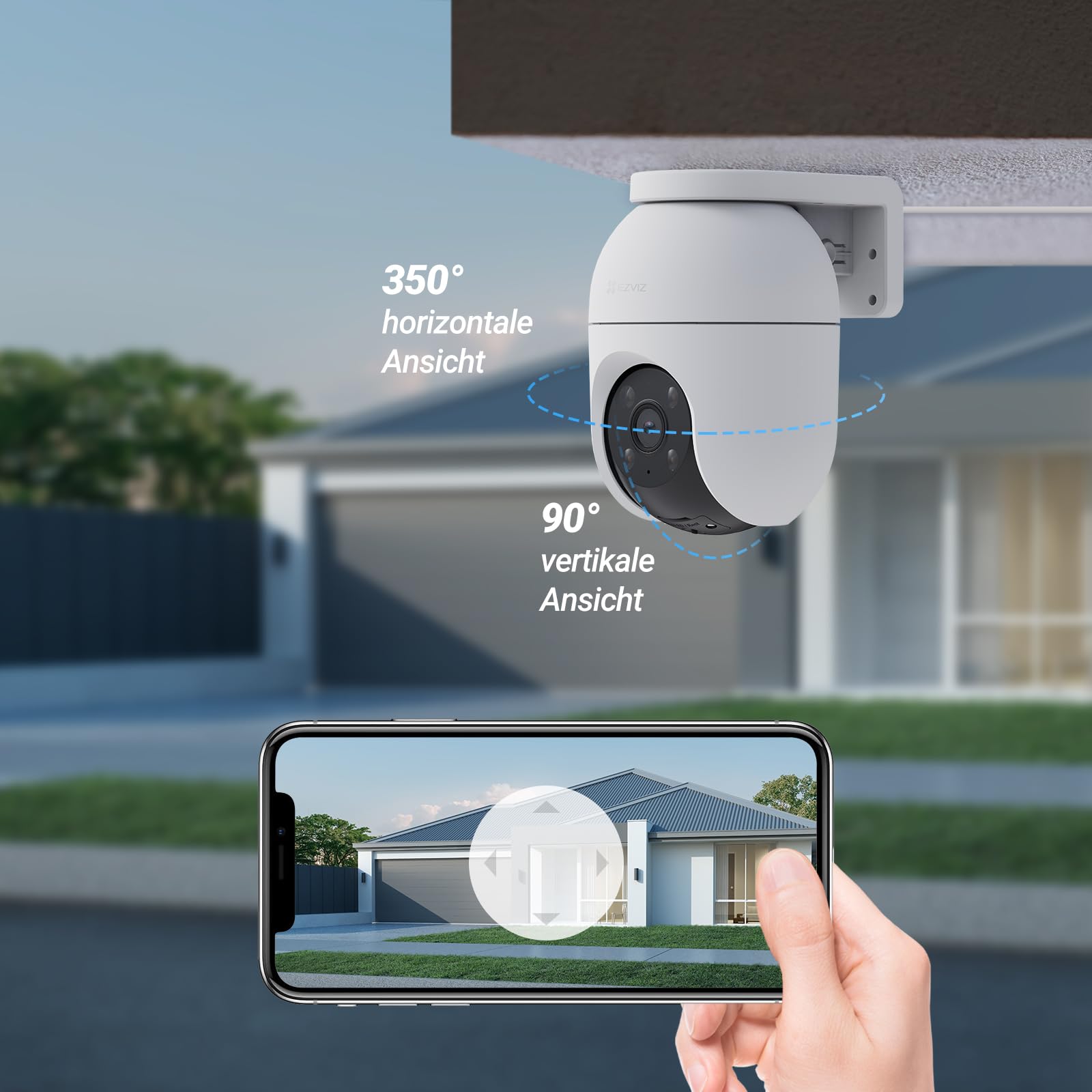 EZVIZ 5MP Pan&Tilt Überwachungskamera Aussen WLAN, 360° PTZ, Personen-/Fahrzeugerkennung, Zwei-Wege-Audio, Automatische Verfolgung, Farbnachtsicht, 2,4/5GHz WLAN 6, Wetterfest, C8c 3K 2er Pack