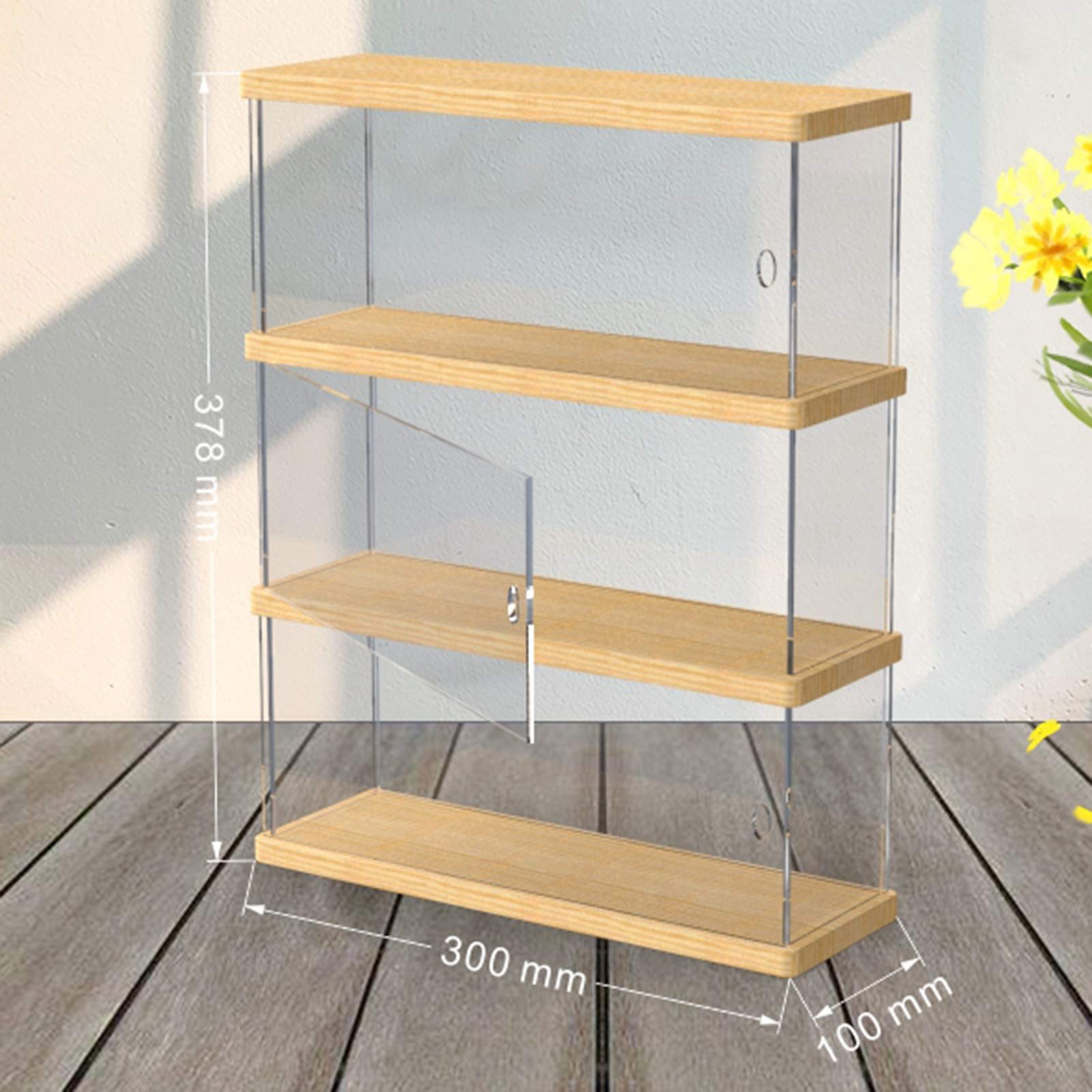 Akrylowa gablota ekspozycyjna, Akrylowa gablota do sztaplowania z drewnianą podstawą i bocznymi drzwiami, przezroczysta w wielu rozmiarach(Clear,60X10X37.8CM)
