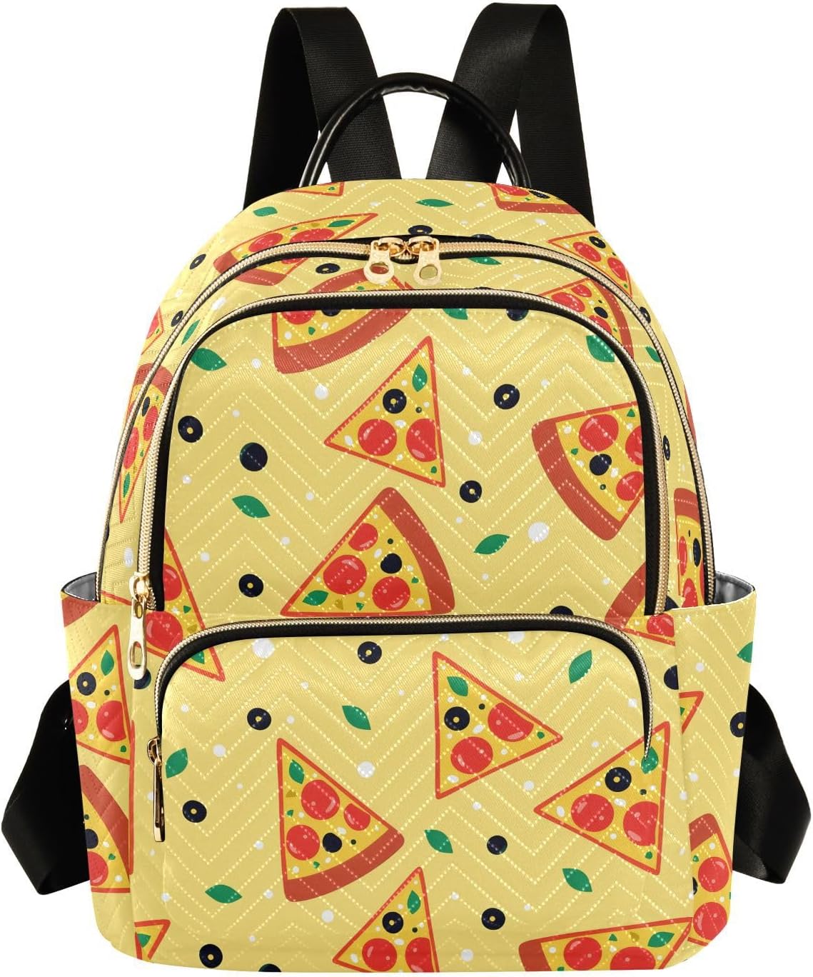 Cartoon Pizza Polka Dots Yellow Backpack Purse for Women Shoulder Bag Fashion Daypack Ladies Handbag Lightweight Travel Bag Rucksack