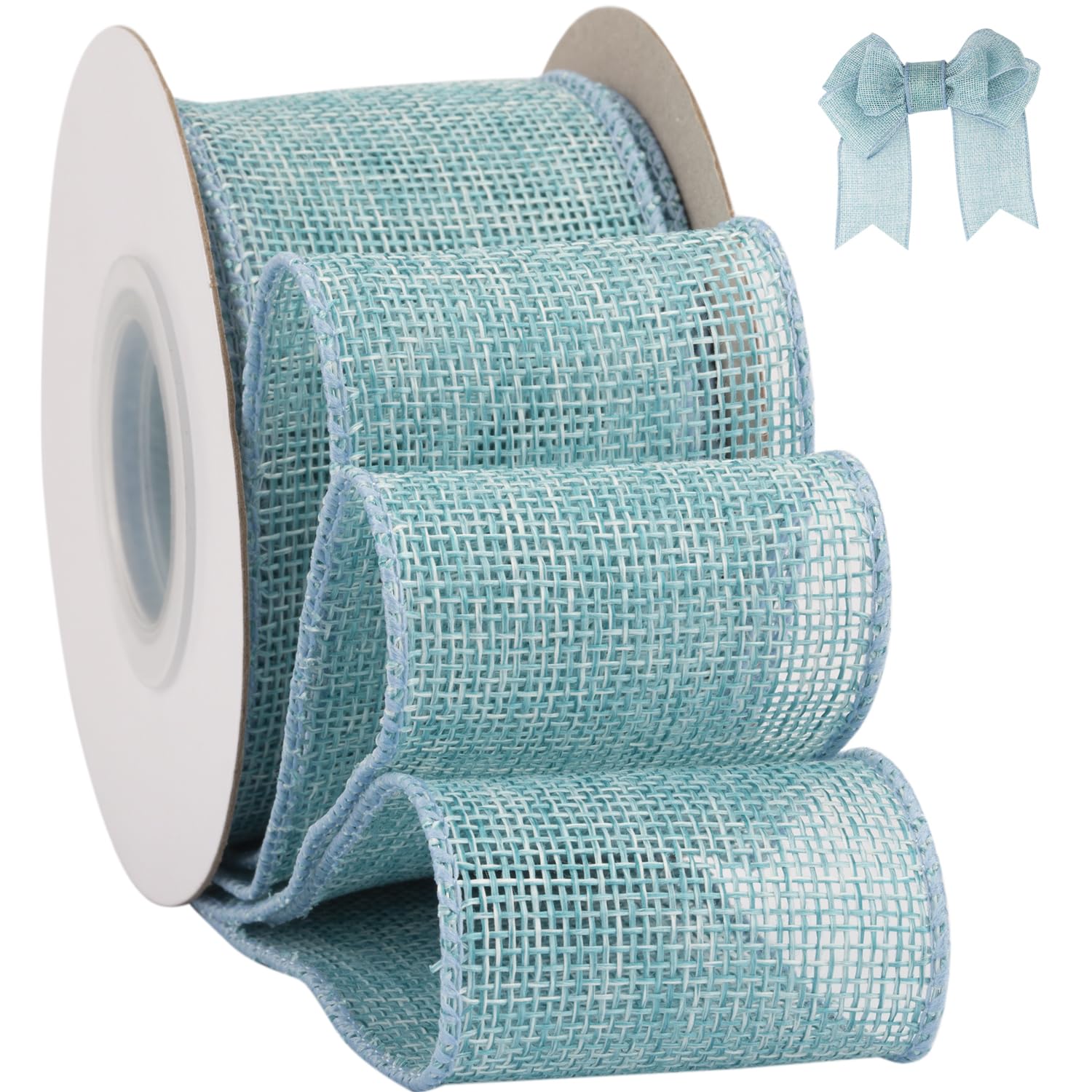 Tekdeere Burlap Ribbon 50mm x 9 Meters, Island Blue Wired Ribbon for Crafts, Gift Wrapping, Wreaths, Bows, Tree Decoration and Outdoor Decoration