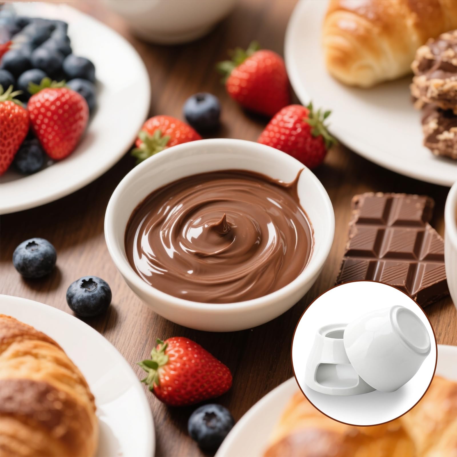 Set à Fondue Au Chocolat,Service à Fondue en Céramique Compatible Lave-Vaisselle,Comprend 2 Fourchettes et Un Petit Chandelier,Convient pour Les Repas en Famille, Fromage, Chocolat