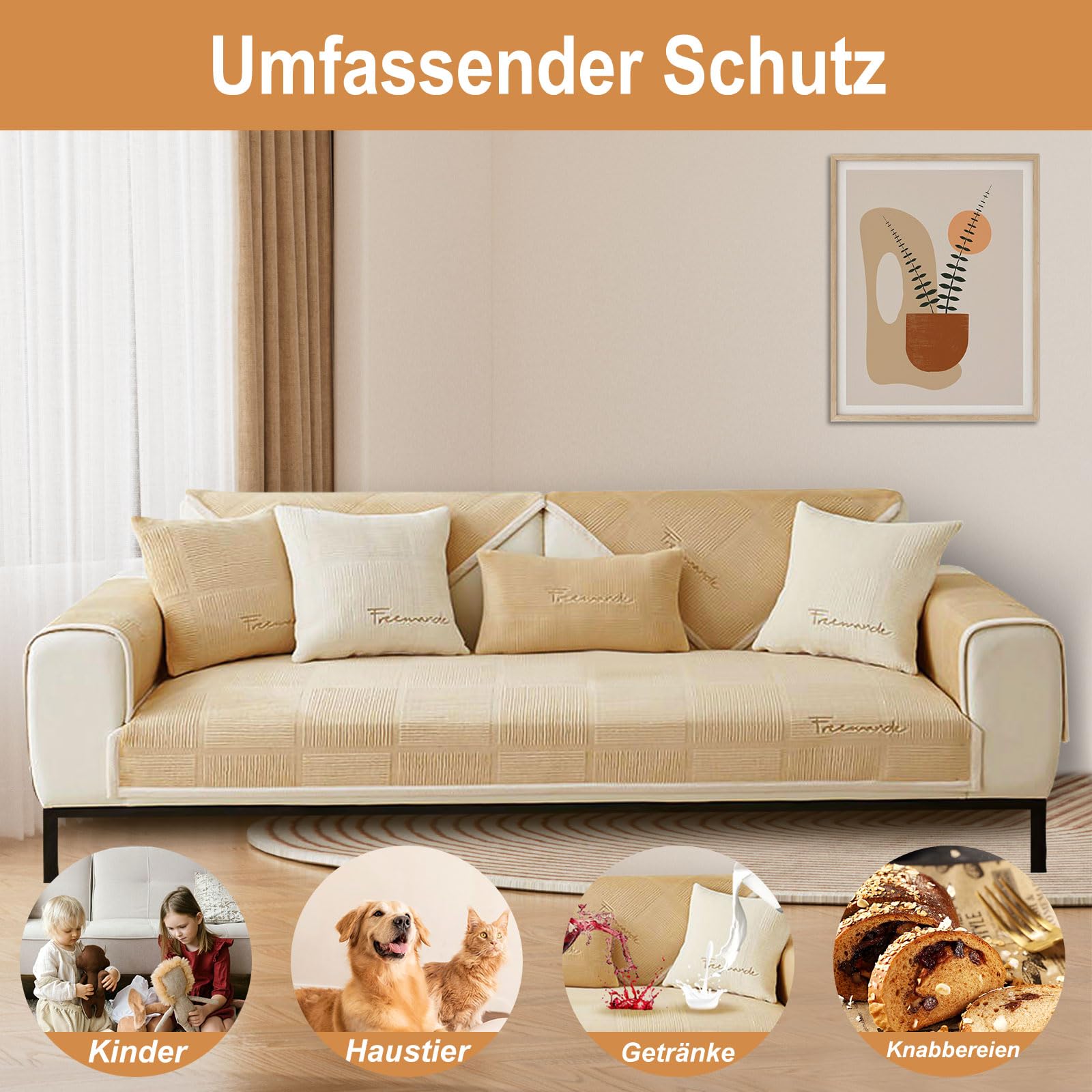 Alishomtll Pluche bankovertrek, hoekbank, 1/2/3/4-zits, universele antislip bankovertrek, L-vorm, bankbeschermer, wasbare bankdeken voor woonkamer, kaki, 90 x 240 cm