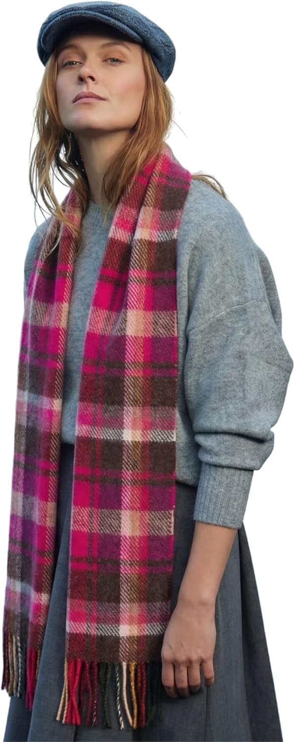 Biddy Murphy Irish Wool Scarf for Women & Men, Soft Warm Plaid Tartan Scarf, 9" x 78", Made in Ireland