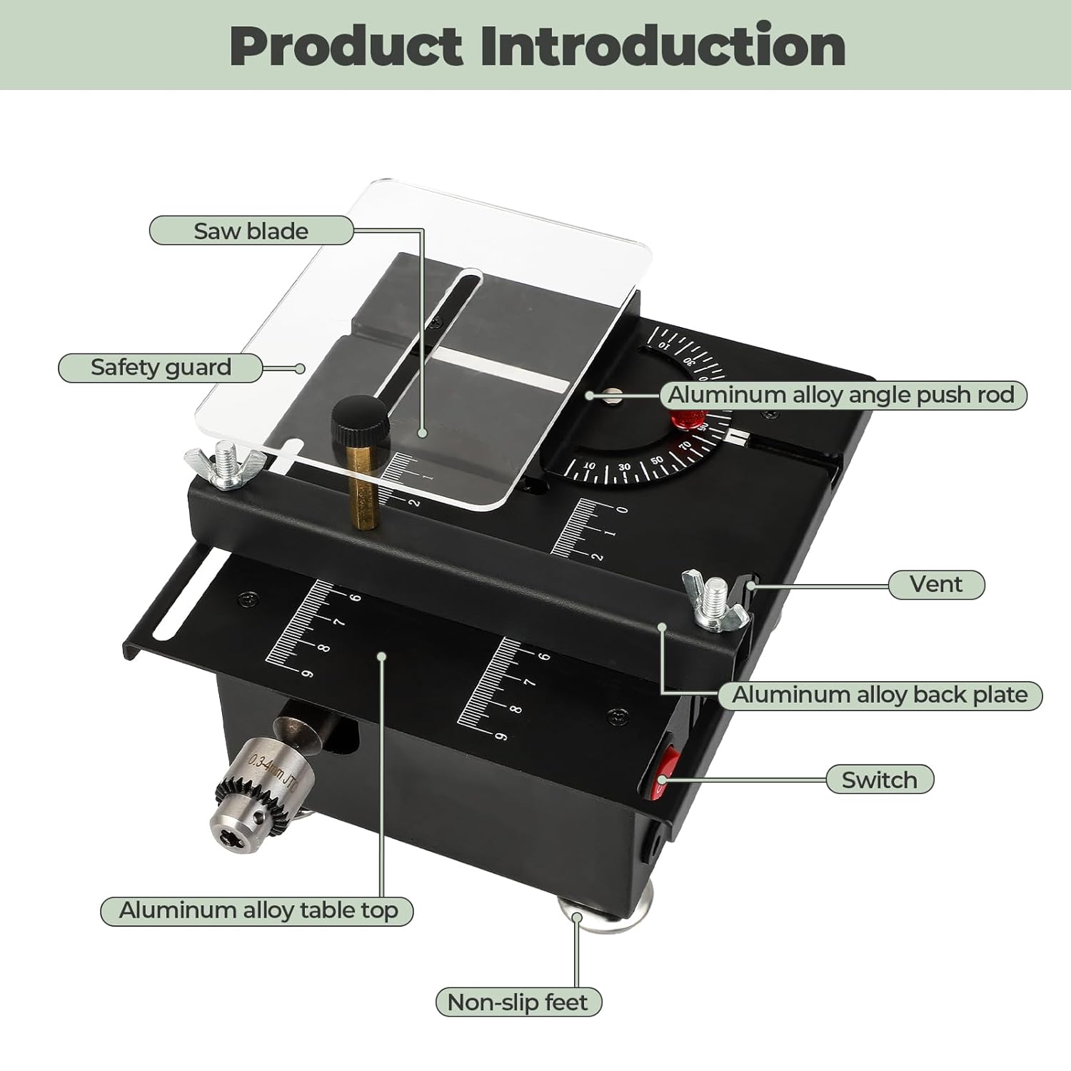 Mini Table Saw, Portable Liftable Mini Multi-functional Table Saw for Crafts, 7-Speed Adjustable Small Desktop Saws, Angle Adjustable Cutting Sanding Engraving Drilling All-In-One Machine