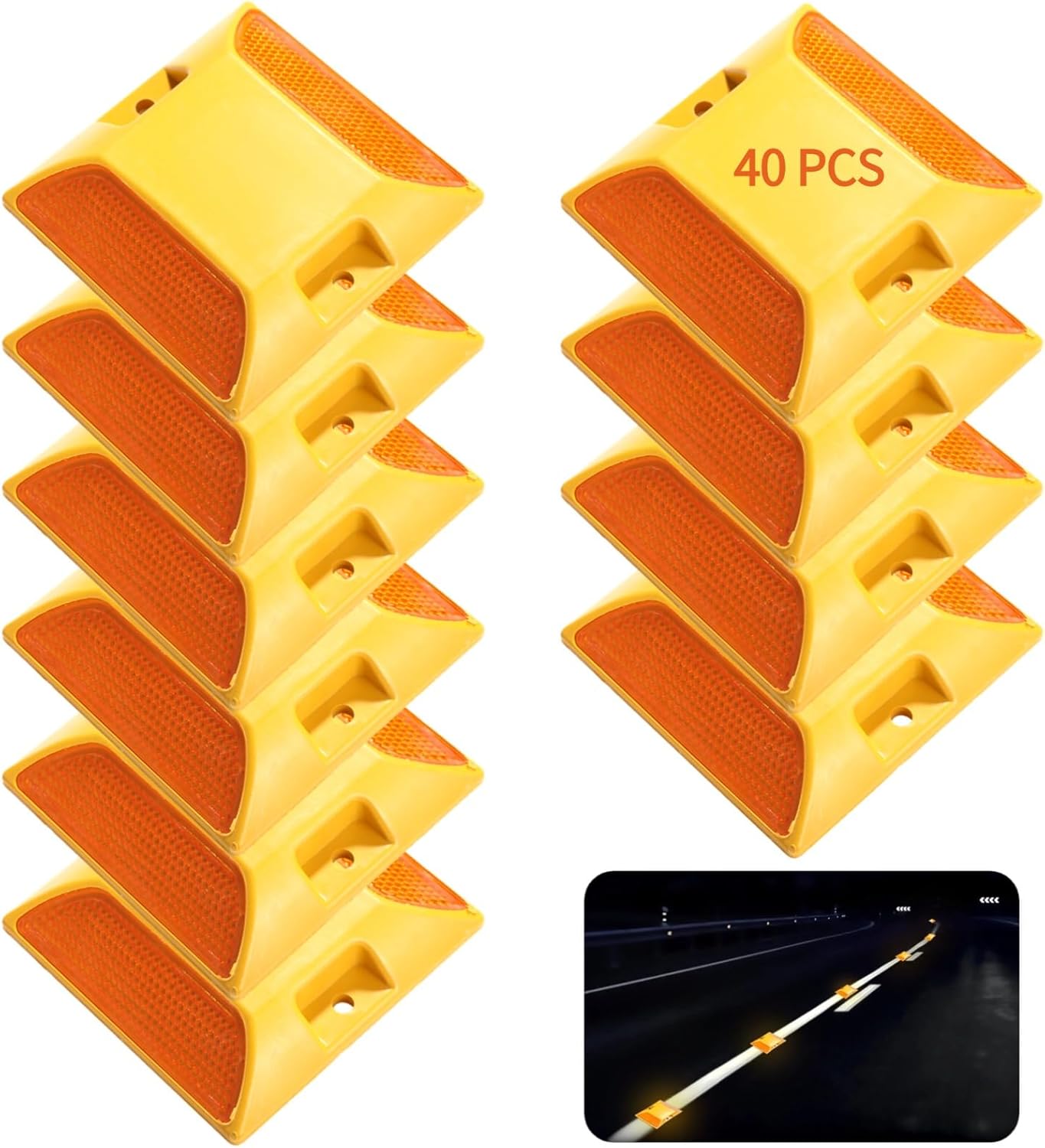 40 Pcs Road Reflectors, Reflective Street Pavement Markers, 3.7×3.7" Driveway Asphalt Stud Markers, Road Driveway Reflectors for Speed Bumps, Highways, Pedestrian Crossings