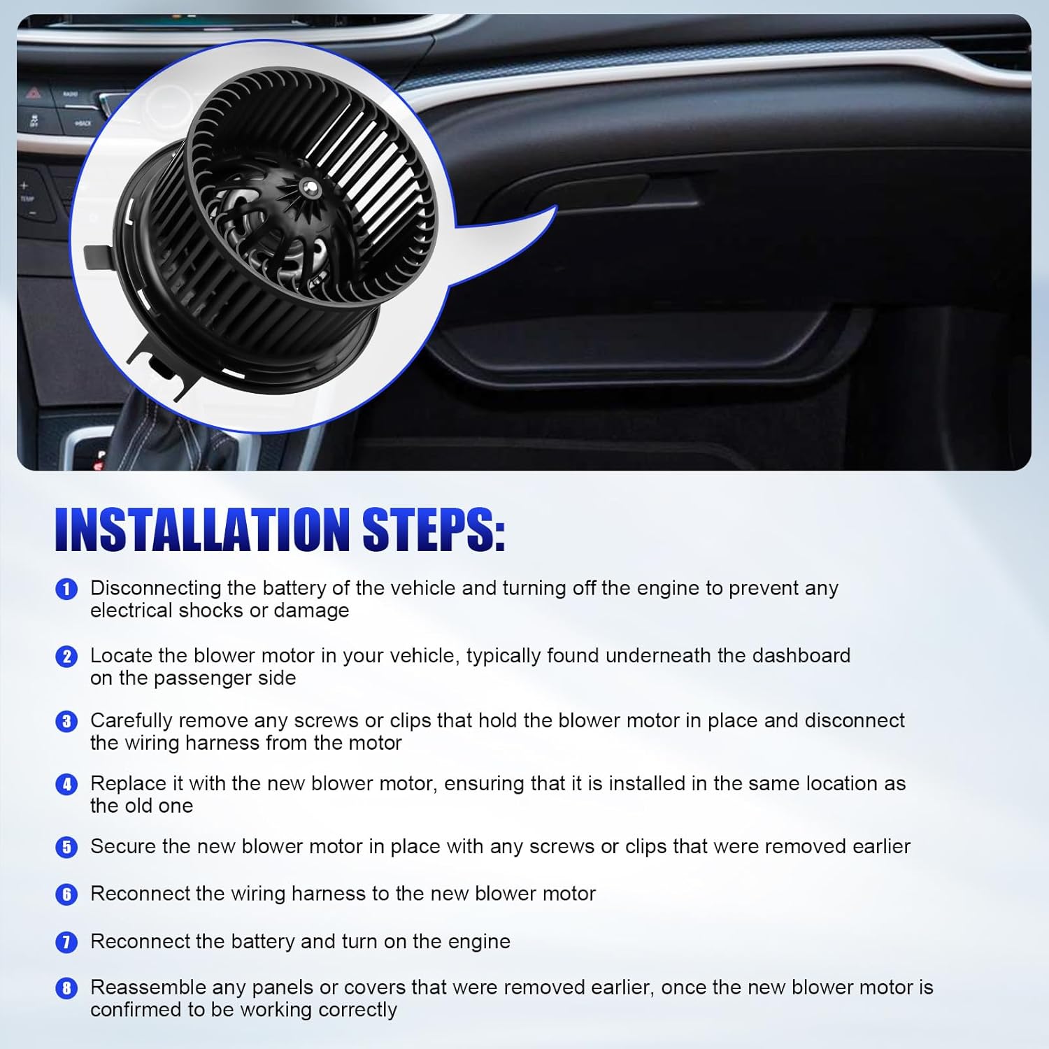 Front AC Blower Motor with Fan Fits for 2002 2003 2004 2005 2006 Jeep Wrangler TJ Liberty KJ Cherokee HVAC Heater Blower Motor Replaces# 700154
