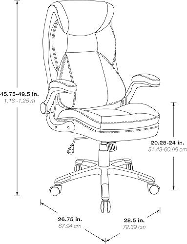 Miniatura 3 de Office Star ECH Series - Silla de oficina ejecutiva de cuero regenerado con soporte lumbar y brazos acolchados ajustables en altura, color gris