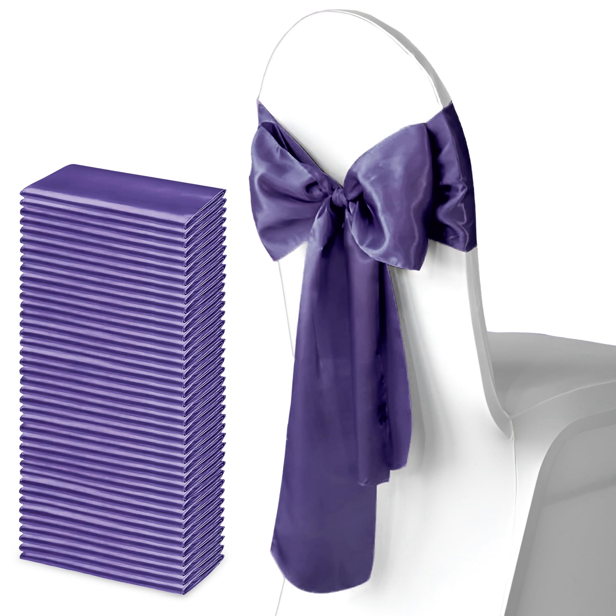 Trimming Shop 7" x 108" Dark Purple Satin Chair Saheses, 50 pcs