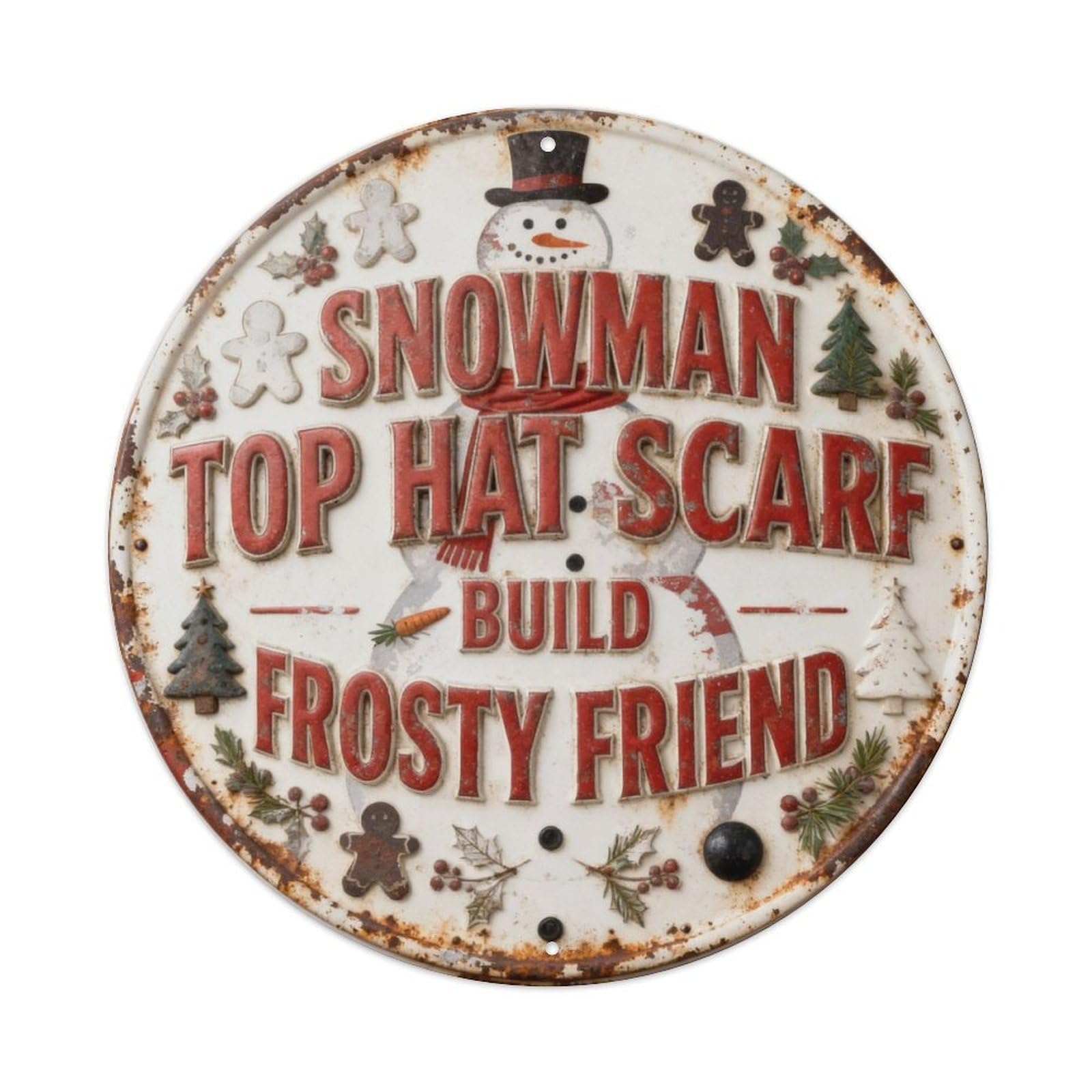 SNOWMAN TOP HAT SCARF BUILD FROSTY FRIEND Metal Tin Sign Plaque