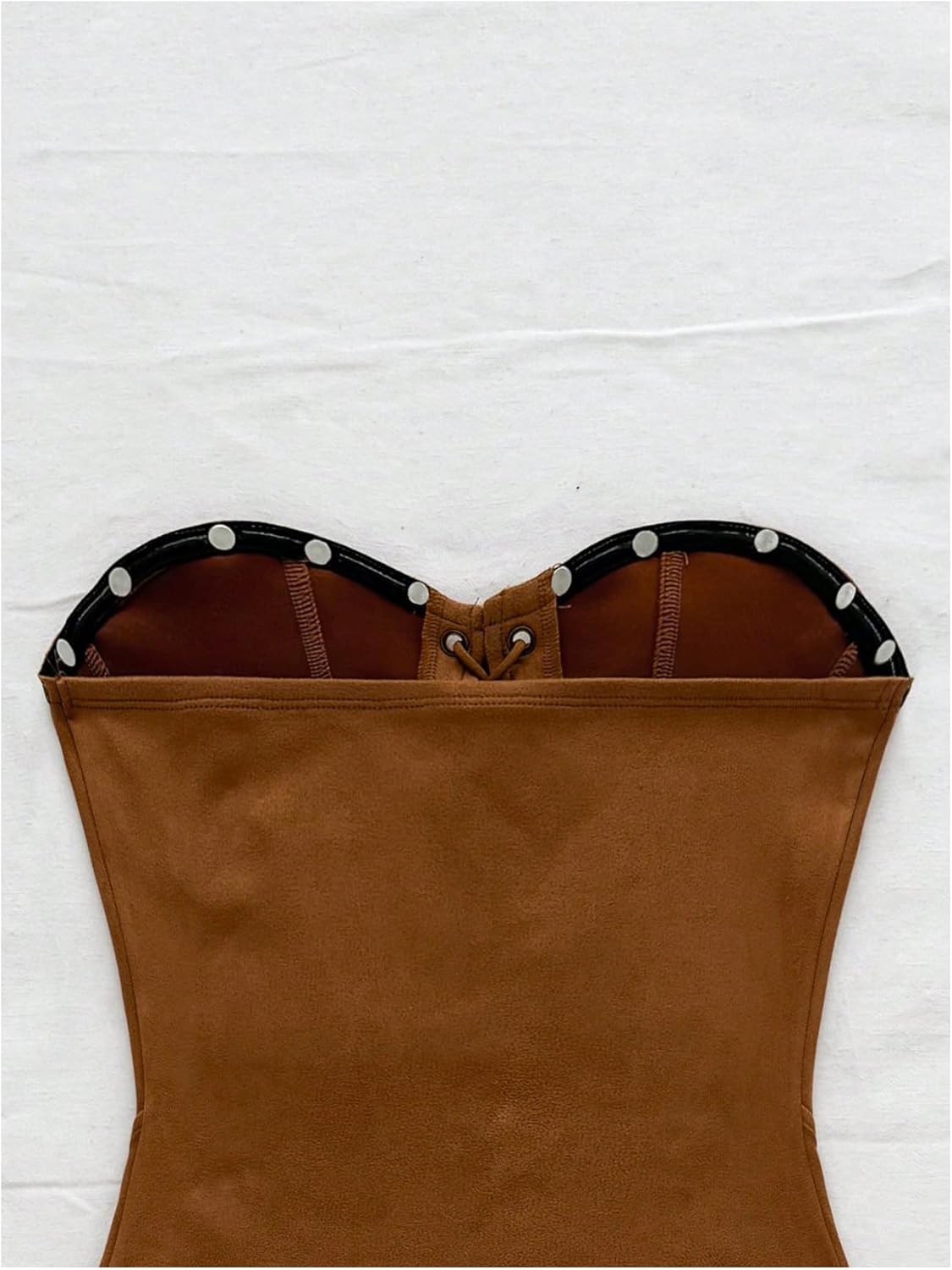 Milumia Women's Faux Suede Lace Up Tube Top Boho Strapless Sleeveless Western Crop Corset Tops - Image 5