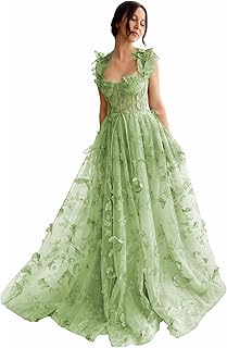 3D Butterfly Tulle Prom Dresses for Women 2025 Long Lace Applique Ball Gown Formal Evening Party Gown with Slit - Buy now