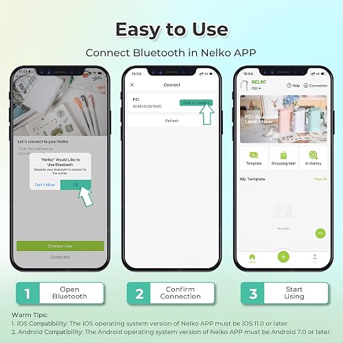 Nelko P21 Stampante per Etichette Portatile, Incluso 1 Rotolo, Bianco | Connessione Bluetooth Per Smartphone, con Modelli di Etichette Vari, Organizzazione Domestica e Archiviazione in Ufficio - 6