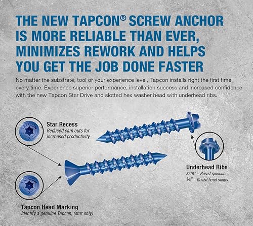 Miniatura 3 de Tapcon Tornillos de anclaje para hormigón Star Torx de 1/4" x 1-1/4" 3183407V2 | Paquete de 100 | Broca incluida