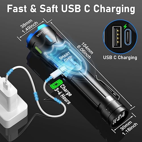 Miniatura 4 de Linternas de alto lúmenes - 100000 lúmenes, recargable 5000mAh con pantalla de alimentación LCD, IPX7 impermeable, 3 modos y zoom (4,921.3 ft), clip