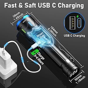 Voylite Flashlights High Lumens - 10000 Lumen, Rechargeable 5000mAh with LCD Power Display, IPX7 Waterproof, 3 Modes & Zoomable (1500m), Belt Clip for Camping, Hiking, Emergency