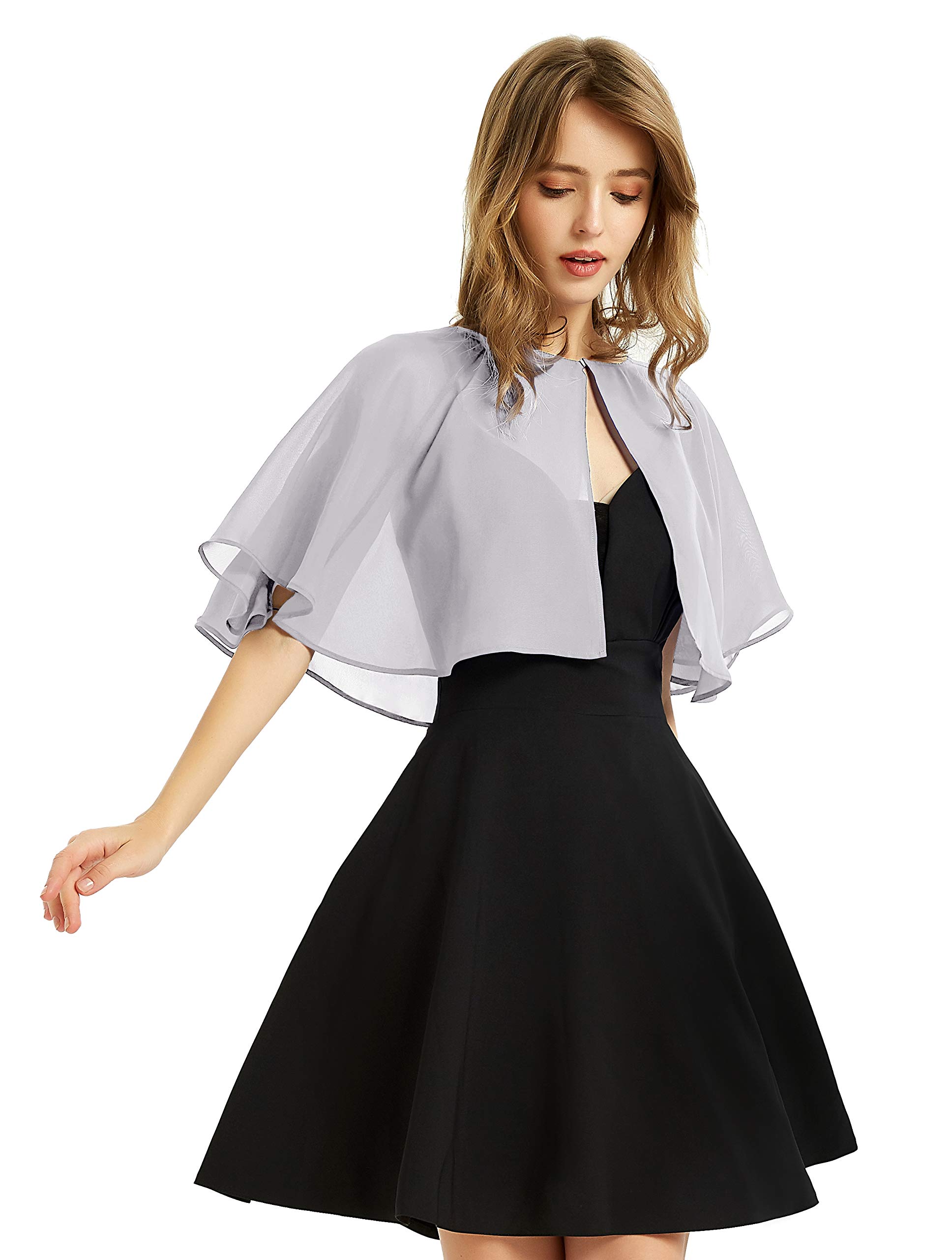 Bucuxe Women's Gray Xinqi Soft Chiffon Shawl Wraps Shrug For Evening Dress Wedding Cape Bolero Flapper Cover Up, One Size