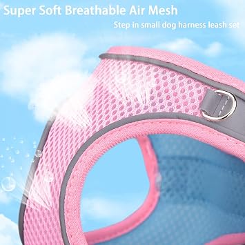 Soft Small Dog Harness and Leash Set Mesh Puppy Harnesses Leash Easy Walk Dog Vest Adjustable Reflective No Pull Dogs Harnesses for Small Dogs Cats (Pink, M)