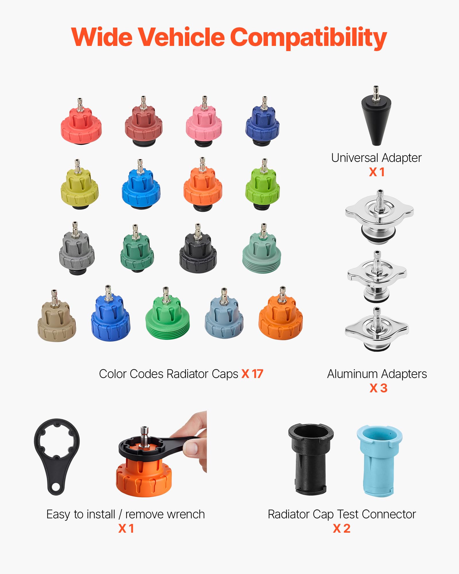 VEVOR Juego de 47 Manómetros de Refrigerante con 3 Adaptadores Metálicos, Ajuste Universal, para Sistemas de Refrigeración de Automóviles, con Bomba de Presión y Llenador de Aluminio y Plástico