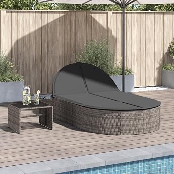 Festnight Double Sun Lounger 2 People Garden Double Lounger Outdoor Lounger Garden Rattan Garden Lounger Weatherproof Rattan Lounger with Cushions Lounge Lounger Outdoor Deck Chair Garden Bed Sun Bed