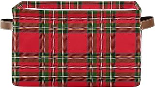 Red Green Tartan Plaid Christmas Large Storage Basket Cube Storage Bin C...