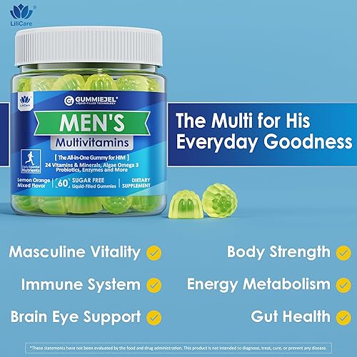 Miniatura 5 de Gomitas multivitamínicas para hombre, multiminerales, Omega 3 vegano, CoQ10, probióticos, vitaminas diarias para hombres A, C, D3, E, B6, B12,