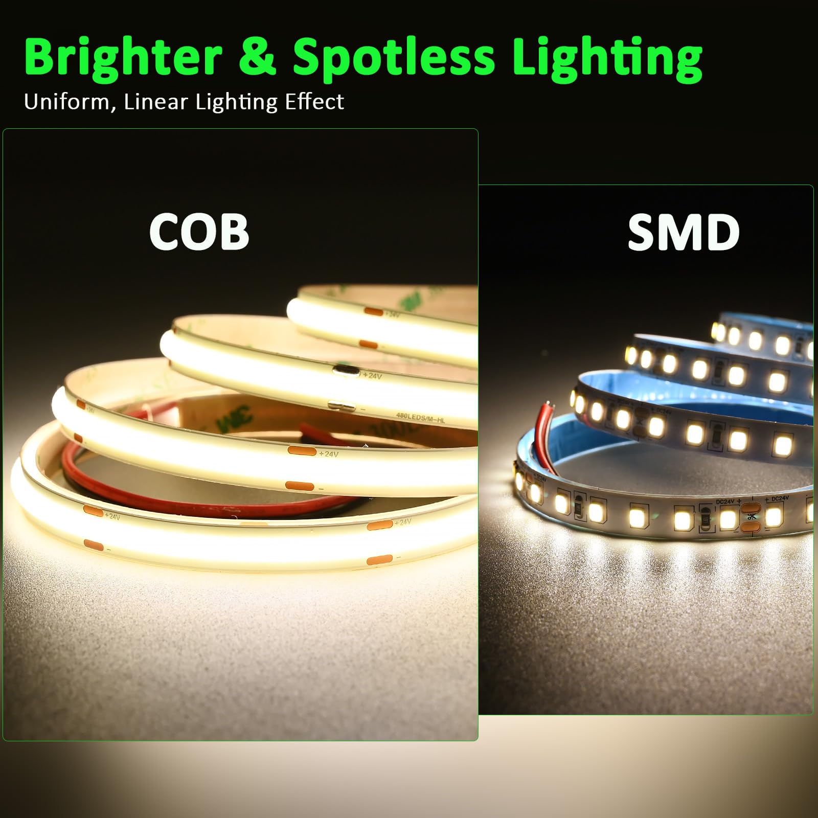 JOYLIT 15M Striscia LED COB 24V Bianca Natural 4000K, 480LED/M CRI 90+ 10500LM Alta Luminosità Dimmable Autoadesivo LED Strip Per Camera da Letto, Armadietti Della Cucina (Alimentazione non Inclusa)