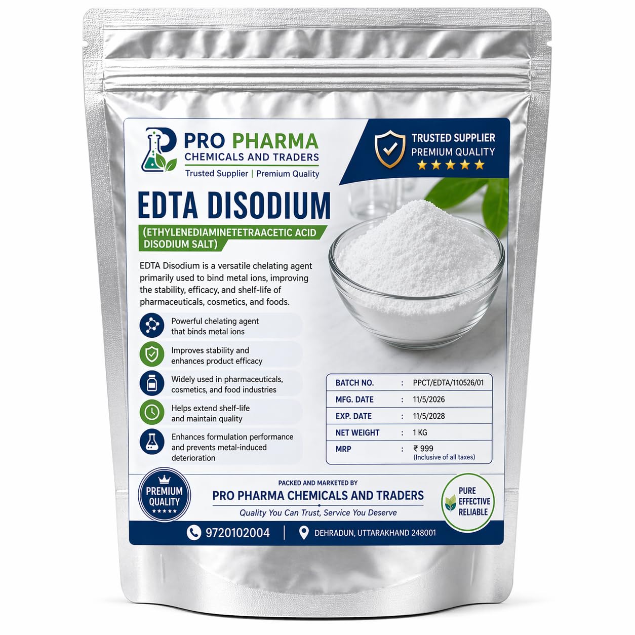 Pro Pharma Chemicals EDTA Disodium Salt, Chelating Agent, Powder Form, 1 KG, for Pharmaceuticals, Cosmetics, and Food.-picture-23