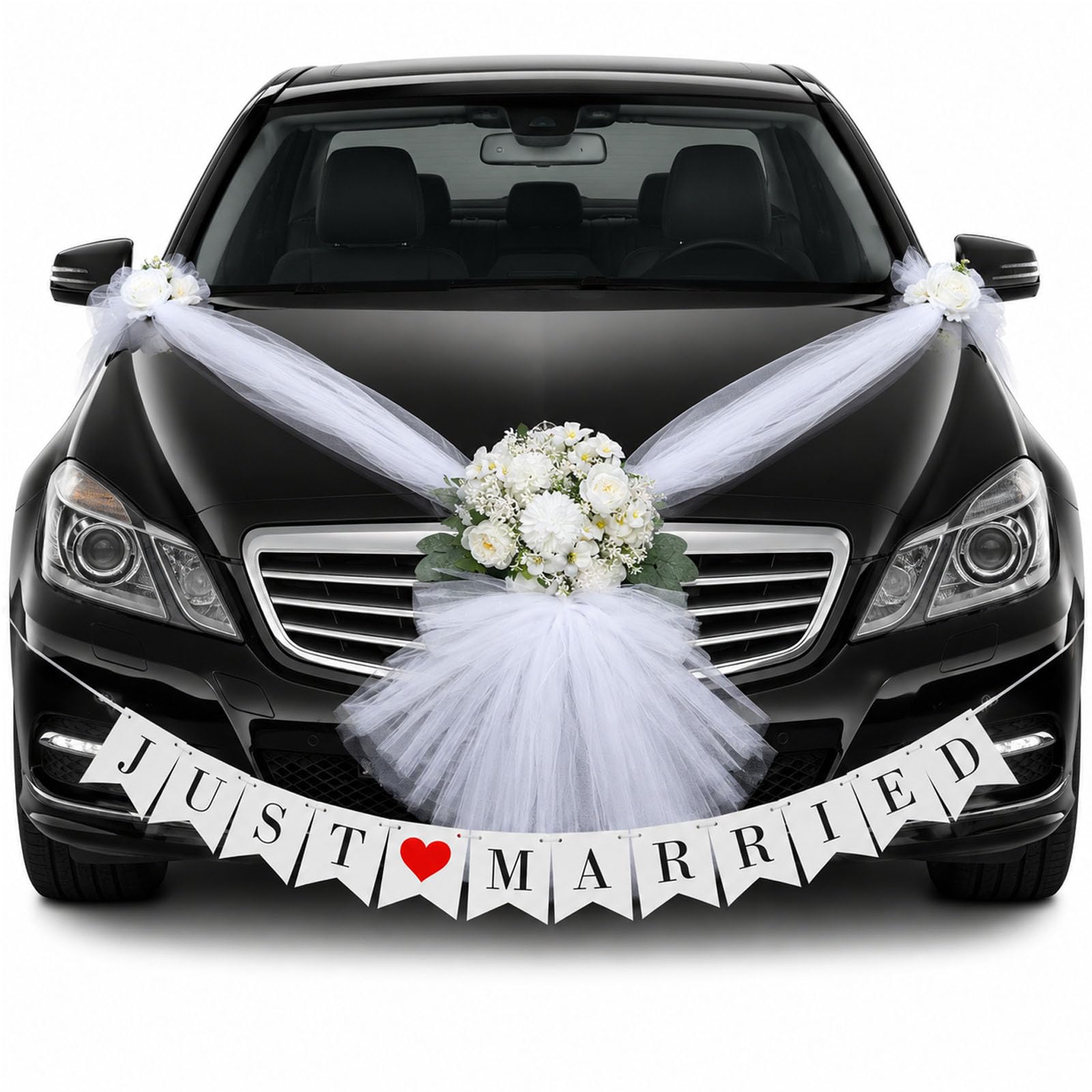 Handmade 28cm Floral Bonnet Just Married Wedding Car Decorations Kit