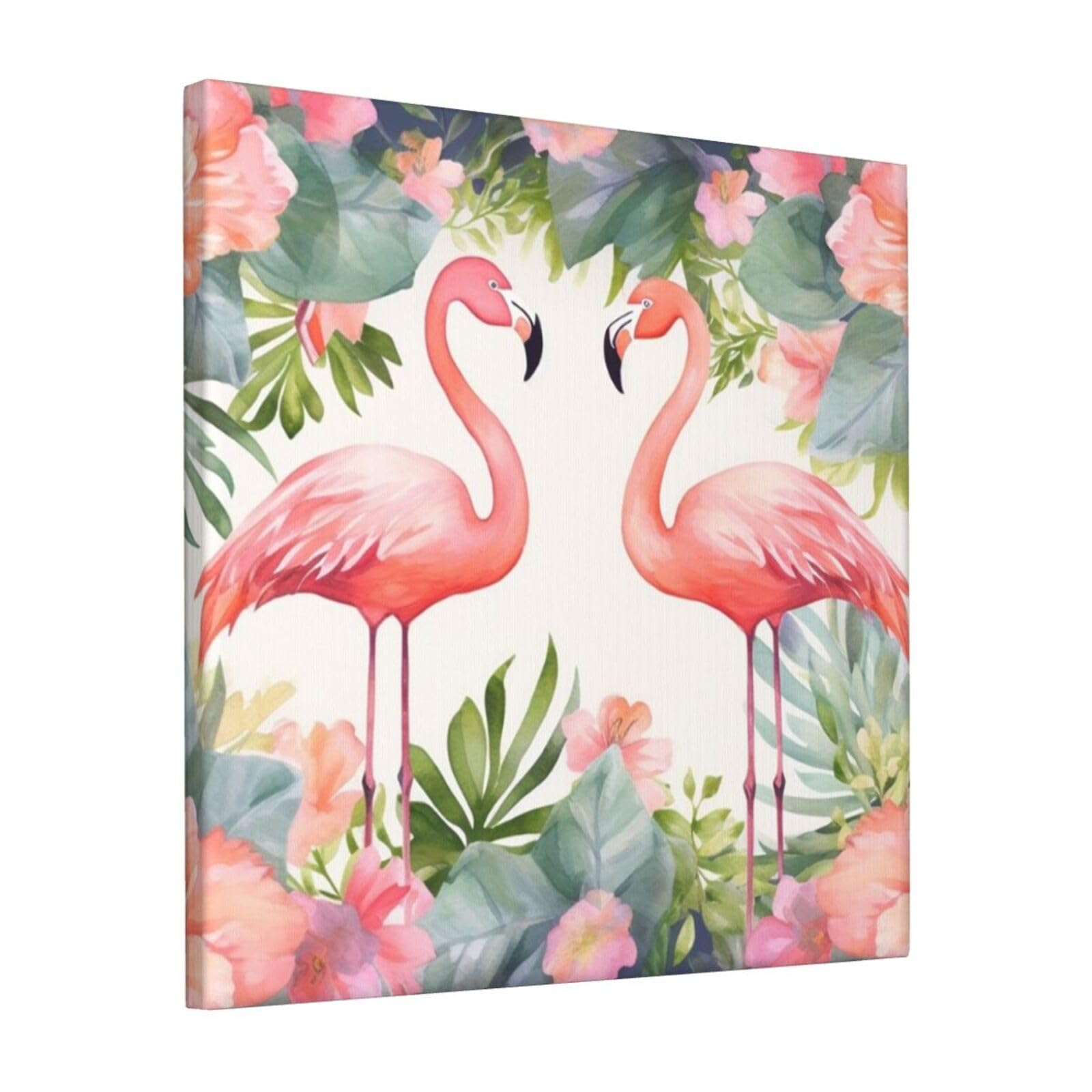 KLOPH Flamingos and flowers Canvas Wall Art for Living Room 12"x12" Modern Artwork Painting for Bathroom Hanging Canvas Prints Aesthetic Wallart for Bedroom Kitchen Office Wall Decor