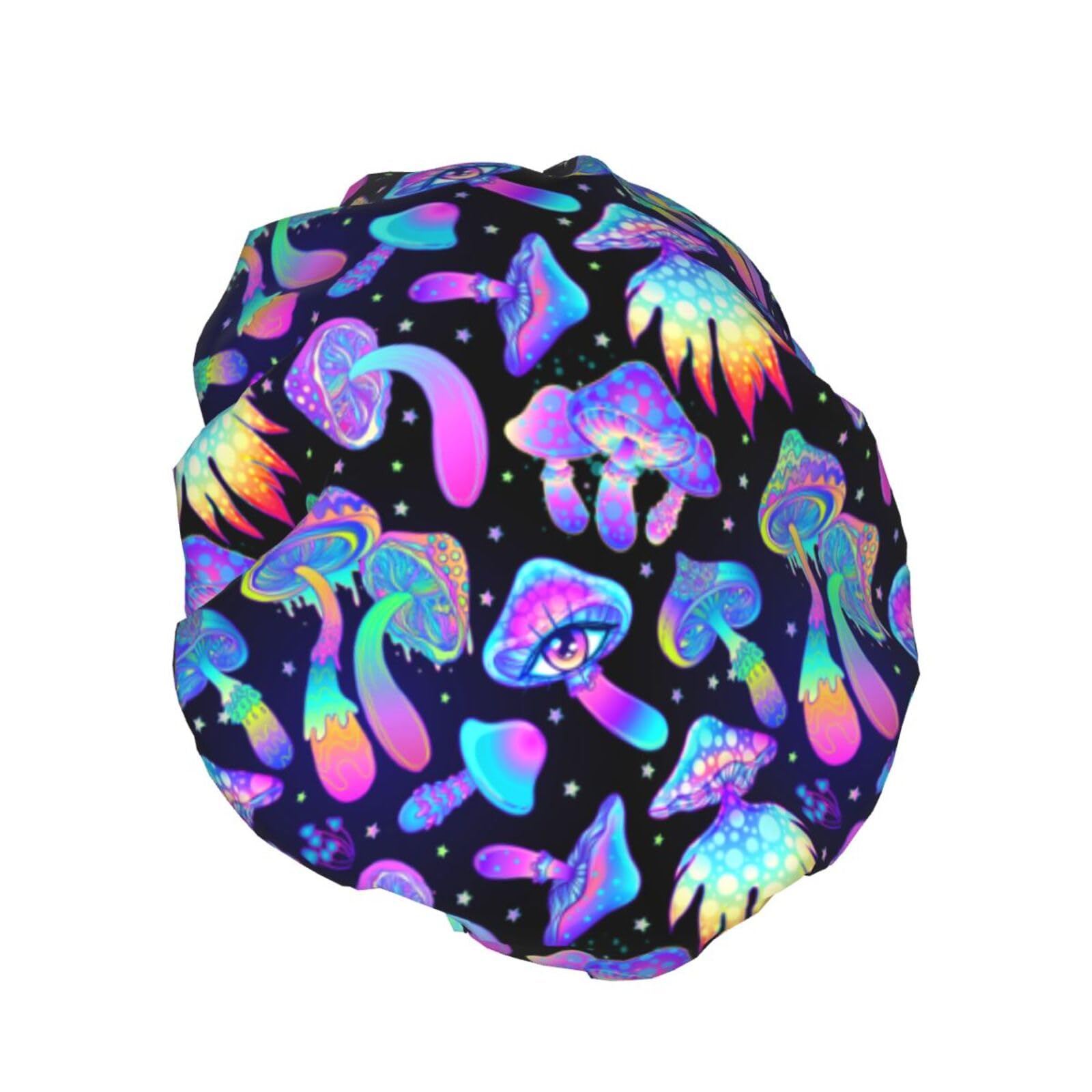 magic hippie trippy eyes mushroom Hair Bonnet for Women Large Shower Caps Satin Sleeping Caps Curly Natural Hair