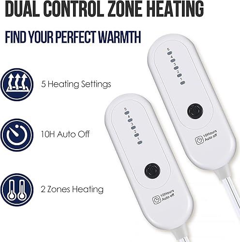 Vista 42 de Manta térmica, manta eléctrica con 5 niveles de calefacción y apagado automático de 4 horas, manta de calentamiento rápido de sherpa súper suave