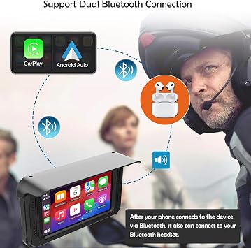 ydi Waterproof Motorcycle Dash Cam with Wireless CarPlay & Android Auto, 5'' IPS Touch Screen, Front and Rear Camera HD 1080P, TPMS, Bluetooth, Wi-Fi, GPS, Max up to 256GB
