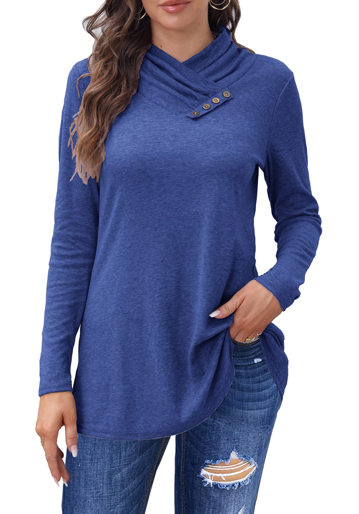BluetimeWomens Fall Tops Cowl Neck Long Sleeve Light Tunic Sweater Dressy Casual Pullover Shirts