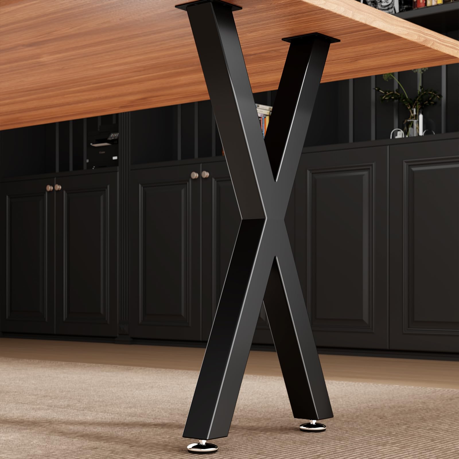 Giantjellies X Shape Heavy Duty Metal Table Legs Set of 2, 28" H×17" W Black Table Legs with Adjustable Foot Pads for Desk Dining Bench