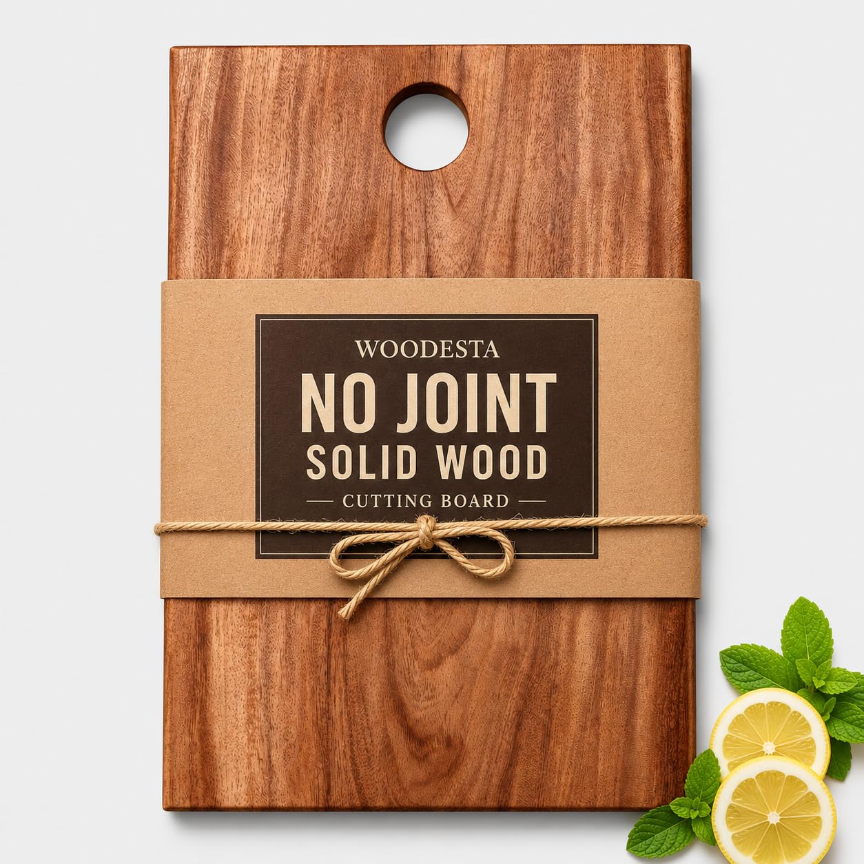 WOODESTA Solid Neem Wood Chopping Board for Kitchen | 1 Inch Thick Single Piece Wooden Cutting Board | No Joint, Food Safe Mineral Oil Finish | Knife Friendly Heavy Duty Board (Extra Large)-image-10
